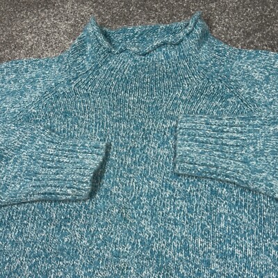 LL Bean Sweater Women Large Blue Sweatshirt Mock Neck Hike Outdoors Pullover