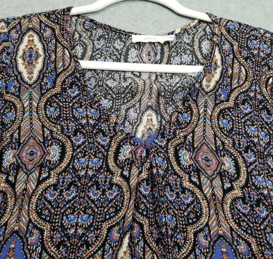 Blusa exuberante para mujer pequeña S con estampado integral manga 3/4 boho cuello en V recortado rayón Foto 2 de 4
