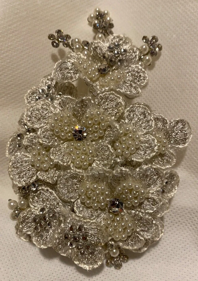 Bride's Floral Bead Pearl and Crystal Clip Hair Piece Ivory for Wedding NWT - Image 3 of 4