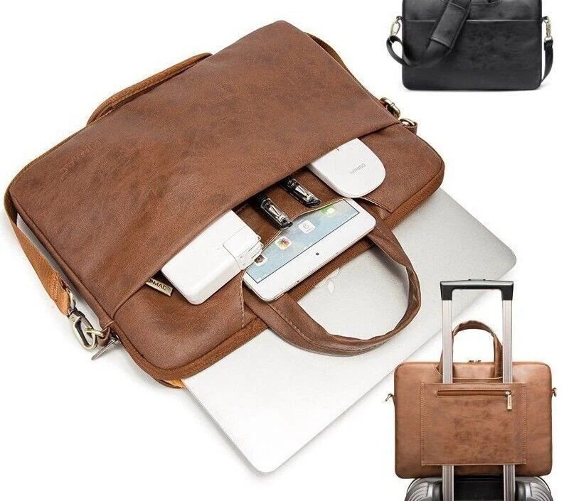 Mensajero Bolso de Mano Bolso para Laptop 13,15.6 Pulgadas Cuero PU Impermeable Estuche para el Hombro Foto 4 de 4