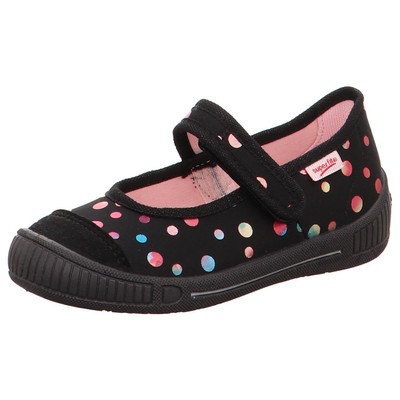 SUPERFIT Hausschuh Ballerina BELLA 00261-03 schwarz bunte Punkte Klett Gr.25-38