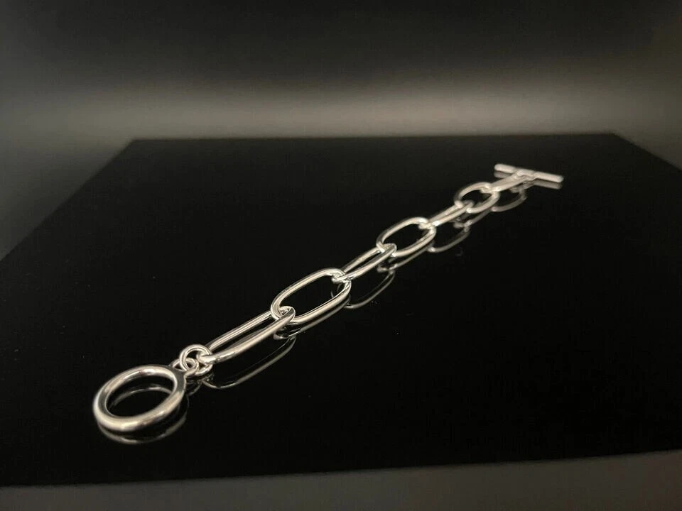 Paper Clip Oval Linked 925 Silver Handmade Bracelet Toggle Link Bracelet 7.5inch - Image 4 of 4