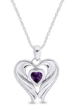 Angel Wing Heart Pendant 18" Necklace Simulated Birthstone 14K White Gold Plated