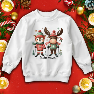 Mädchen und Jungen süßer Elch und Hirsch Weihnachtspullover Sweatshirts für Kinder #MC