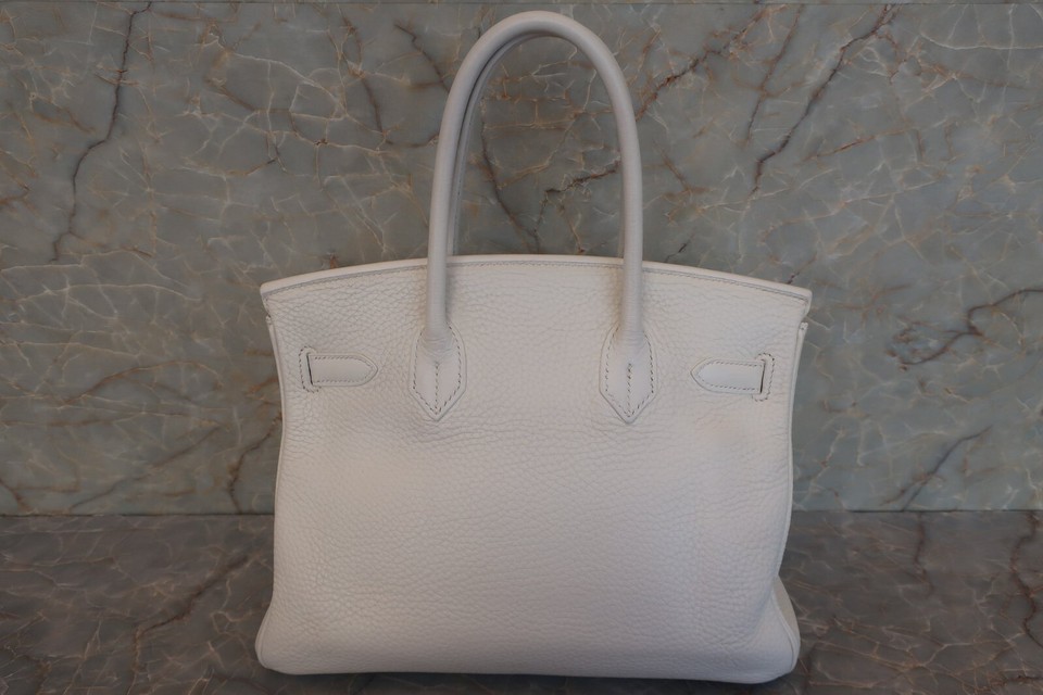 HERMES Birkin 30 Taurillon Clemence Hand Bag White Square J (2006) eBay