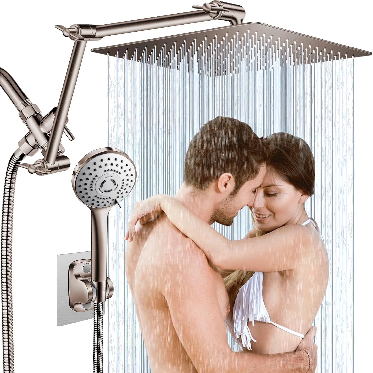 High Pressure 12'' Rain Shower Head Combo with Adjustable Extension Arm
