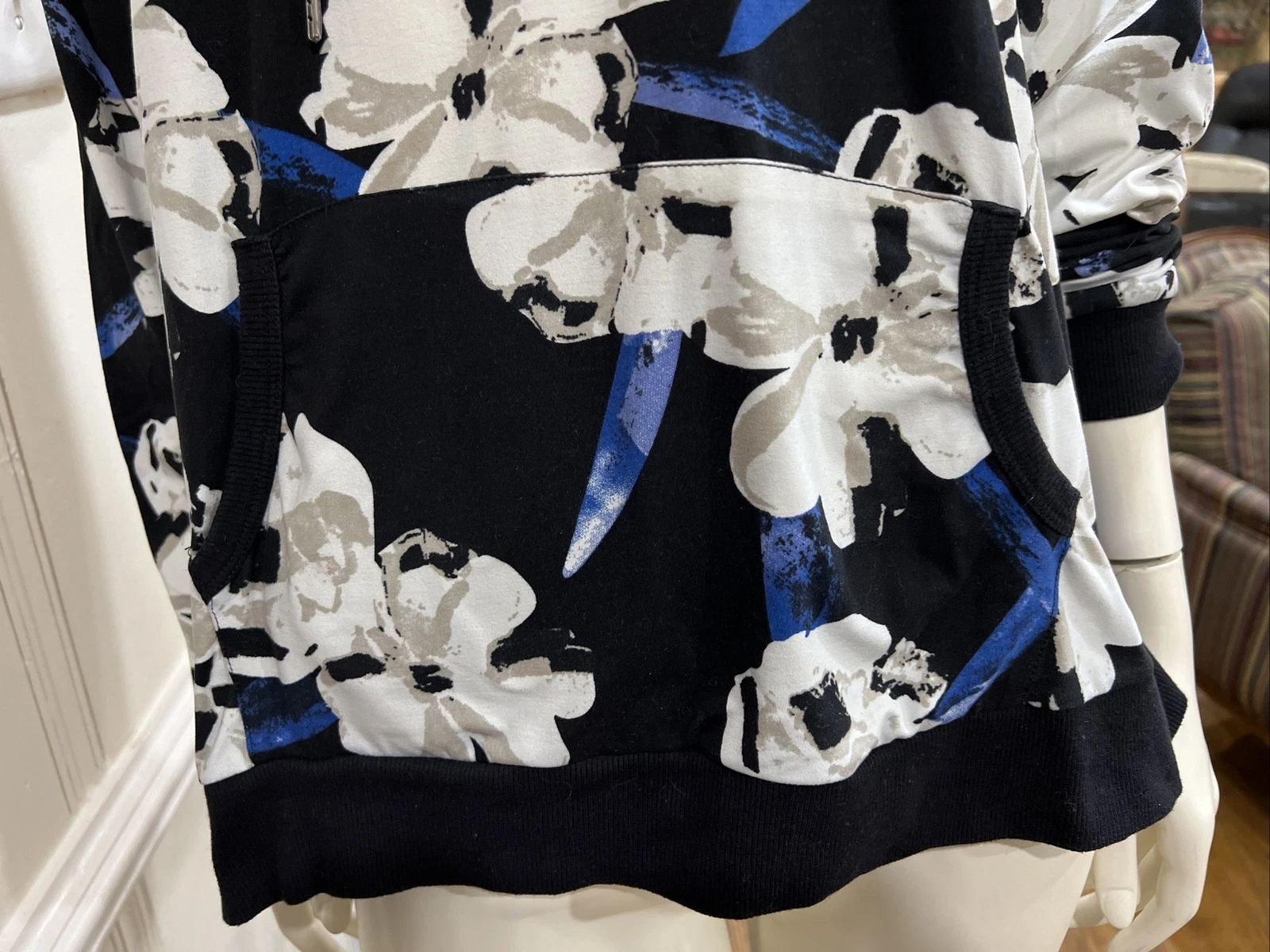 OFF WHITE Felpa con cappuccio LILDY donna blu nero avorio floreale super morbida in ottime condizioni