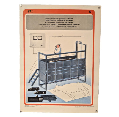 killing cows with electricity   meat blood bones    Soviet Safety Poster 1981