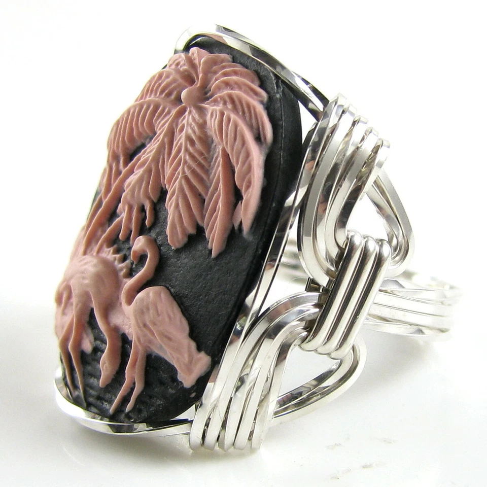 Anillo camafeo flamenco rosa joyería de plata de ley Foto 4 de 4