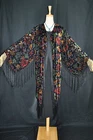 Art Classic Color Flower Burnout Velvet Fringe Kimono Opera Coat Duster Jacket