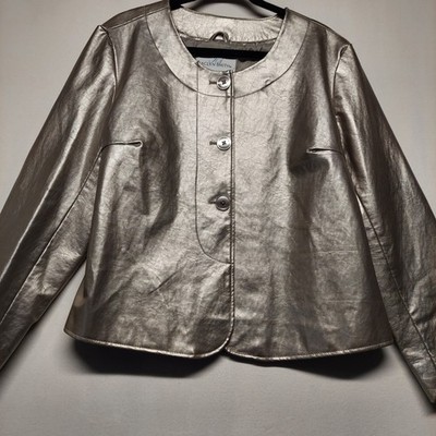 Jaclyn Smith Women's Faux Leather Gold Button-Up Lined  Jacket Size XL