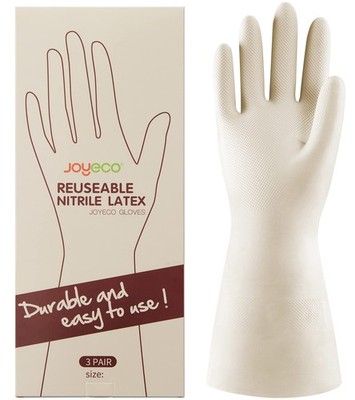 Cleaning Gloves Dishwashing Kitchen Gloves Reusable 3 Pairs White, Large