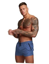 TONLEN Mens Swimwear Sports Shorts Swim Trunks with Zipper Medium Grey-blue