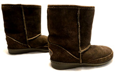 Minnetonka Brown Suede Leather Boots 3578 Mid Calf Women Size 8 Faux Fur Lining