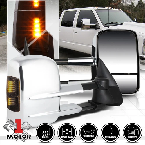 [Pair] Chrome Power+Heated Telescoping LED Signal Towing Mirror for 99-02 GMT800