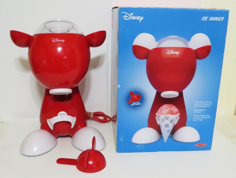 Disney Mickey Mouse Snow Cone Maker Ice Shaver Red for parts missing 2 syrup cup