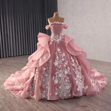 Pink Quinceanera Dresses Ball Gown Off The Shoulder Appliques Beaded Sweet 16