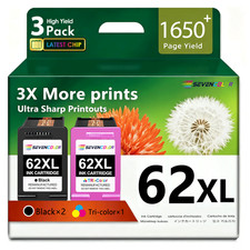 62XL High Yield Ink Cartridges 3Pack, 2 Black/ 1 Tri-Color