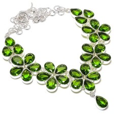Green Peridot Gemstone Handmade 925 Sterling Silver Jewelry Necklace Size 18"