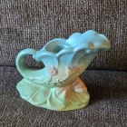 Vintage Hull Cornucopia Candlestick Holder Floral Flowers Blue & Green Bow