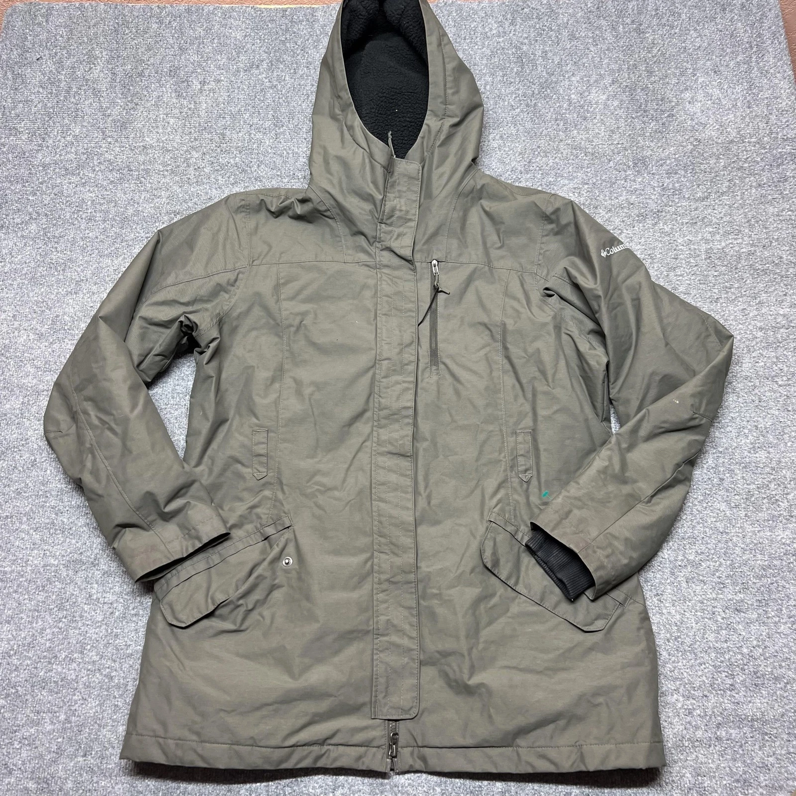 Columbia Coat Mens Large Green Hooded Omni-Heat Insulated Parka Full Zip Outdoor