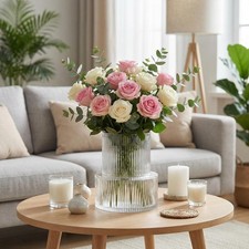 Ribbed Glass Vase, Flower Vase, Fluted Clear Vases for Flowers, Modern Vases ...