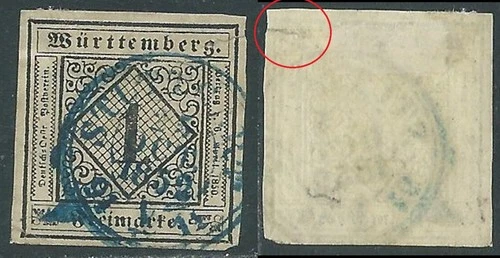 1851-52 GERMANY ANCIENT STATES WÜRTTEMBERG USED FIGURE 1K FAULTY - US37-8
