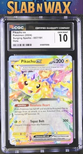 Pokémon tcg 2024 Surging Sparks Pikachu ex #057/191 CGC 10