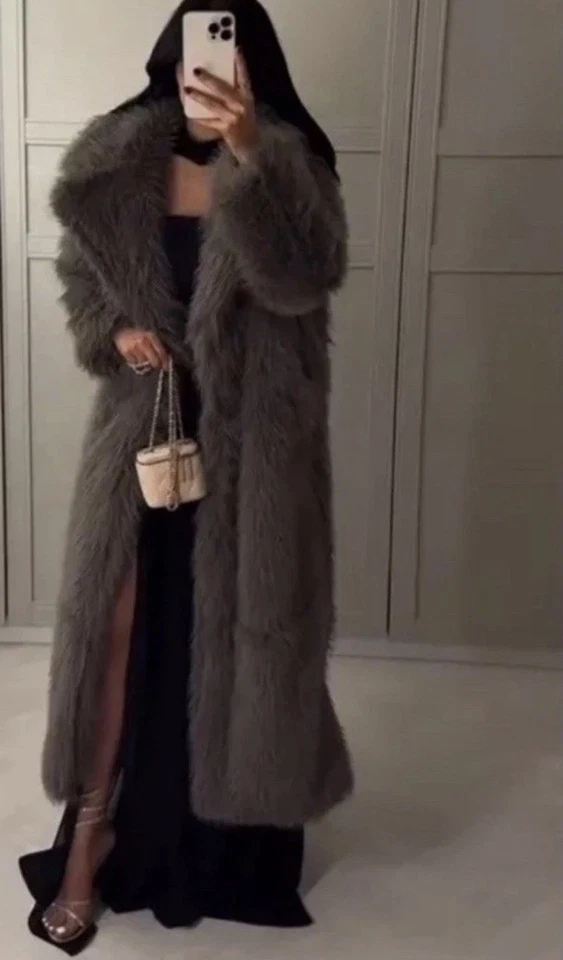 ZARA LONG FAUX FUR COAT TAUPE GREY NEW FW24/25 SIZE M REF. 6318/243 - Image 4 of 4