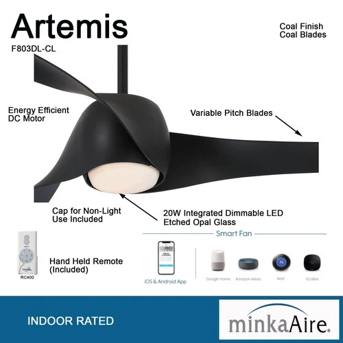 Minka Aire Artemis 58" Ceiling Fan - Coal 3-Blade Remote Control - Picture 5 of 5