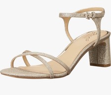 Jewel Badgley Mischka Omari Light Gold Champagne Glitter Block Heels - Size 7