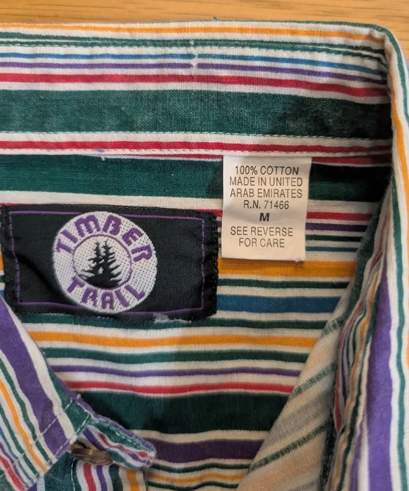 Timber Trail Striped Western Shirt Medium Bright Colors Cowboy Vintage - Image 3 of 4