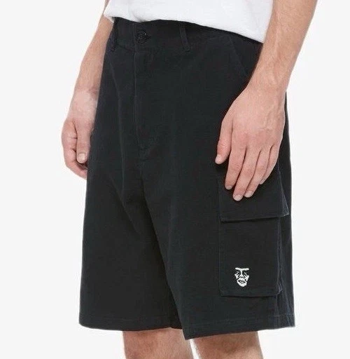 Obey Black Fubar Face Logo Cargo Cotton Men's Shorts New 30