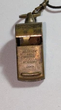 Military and Police Academy Brass Whistle with Corded Necklace Japan, Vintage 