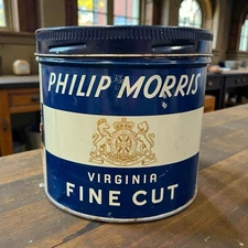 ANTIQUE BLUE PHILIP MORRIS VIRGINIA FINE CUT TOBACCO TIN LITHO CAN COUNTRY STORE
