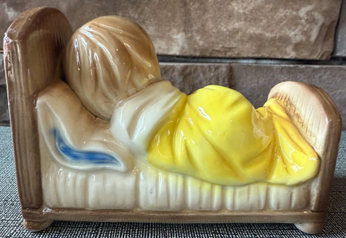 Vintage Josef Originals Figurine~Happiness Is Series~Boy In Bed With Puppy 4"x3" - Picture 2 of 7