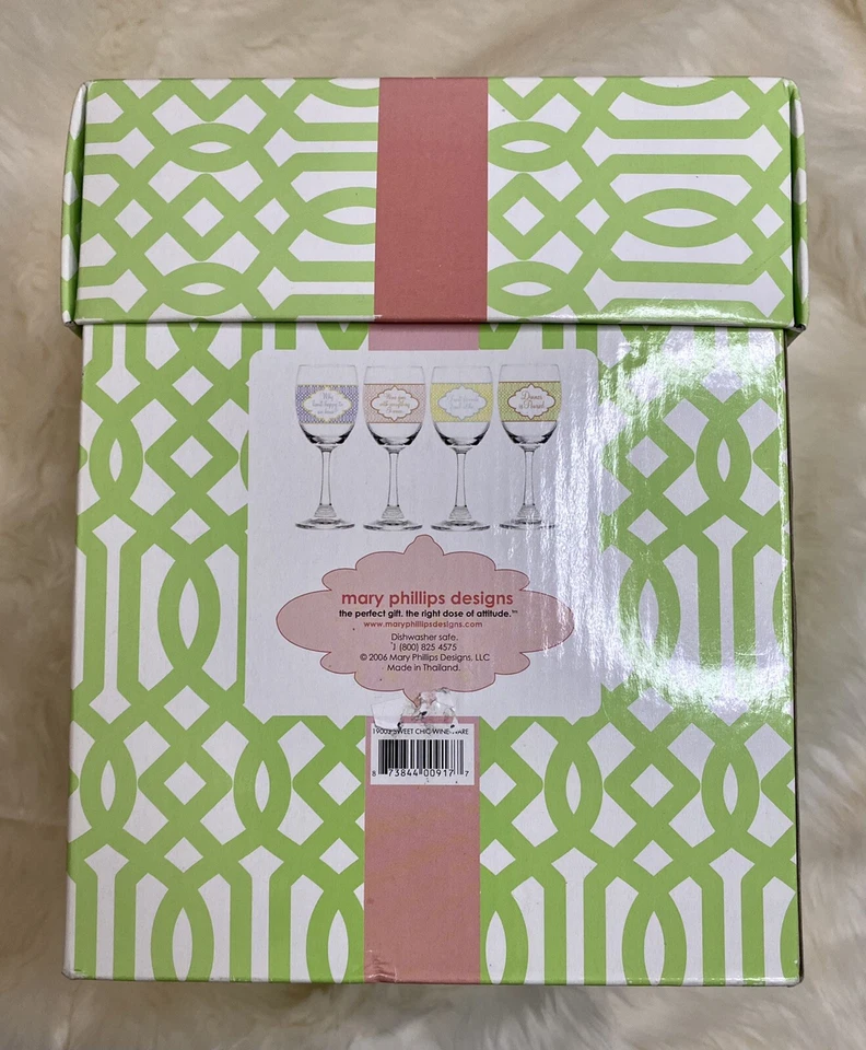 Mary Phillips Wine Glasses 2006 Gift Set Of 4 Sweet Chic Wine Ware Fun Sassy - Изображение 2 из 4