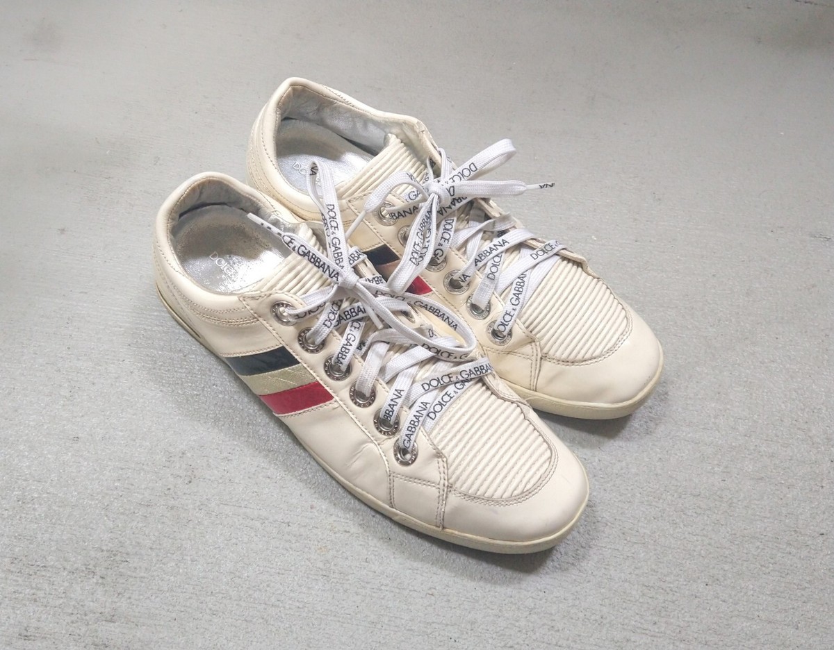 Dolce Gabbana Sneakers Men 9.5 White Patent Leather Low Tops Italy