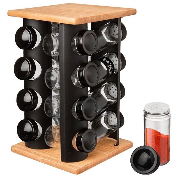 GewüRzstäNder GewüRzkarussell GewüRzregal Drehbar Mit 16 GlasbehäLter 29X17,5-image