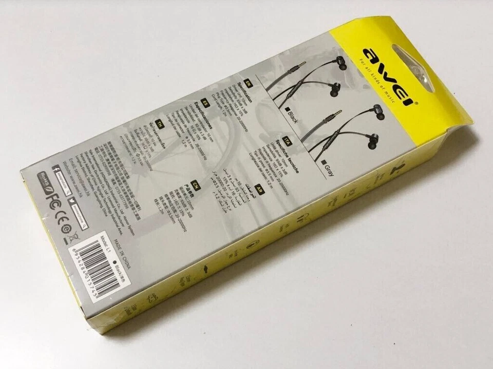 Awei L1 In-Ear Earphone Headphone HiFi Stereo Mic Black 3.5 mm - Image 2 of 2