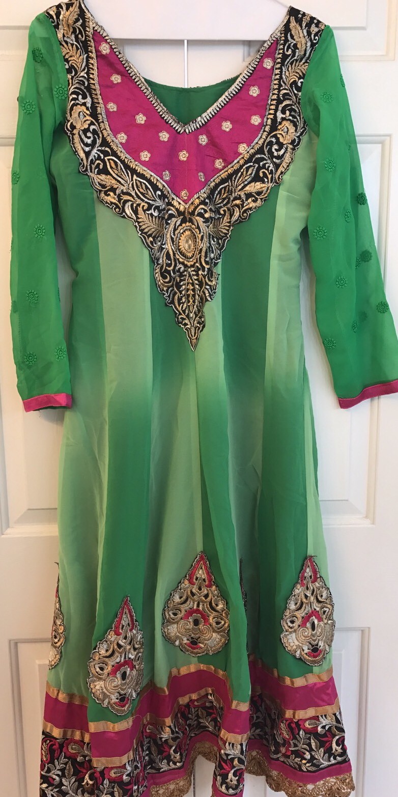 Anarkali Shalwar Kameez Indian Pakistani Designer New Green Pink Beautiful M