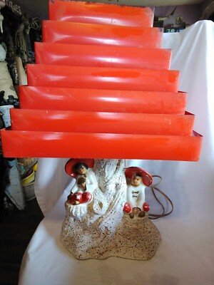 Vintage Asian-Oriental Chalkware? Lamp w RED Venetian-Tin Tiered