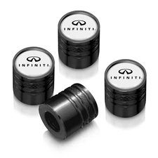 for INFINITI Logo in White on Black Aluminum Cylinder-Style Tire Valve Stem Caps
