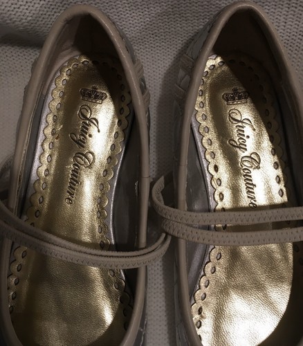 Authentic Girls Juicy Couture Tan/Silver Leather Patent Charmed Adorable Size 12 - Picture 5 of 9