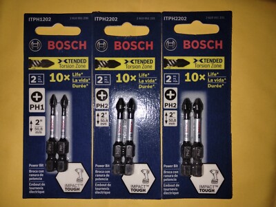 Bosch Impact Tough 2-Piece 2'' one PH1 & two PH2 Alloy Steel Hex Shank (lot of 3)