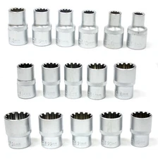 16pcs 1/2" Dr. Spline Socket Set 12 Point Gear Lock  Socket 8 - 24mm Metric Cr-V