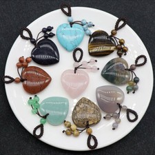 10pcs Natural Healing Crystal Heart Braided Knot Art Stone Pendant Keychain