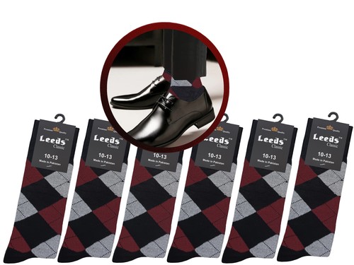 1-3-6 Dress Socks DARK RED Argyle Socks Cotton Size 10-13 NATURAL COTTON - Picture 6 of 9