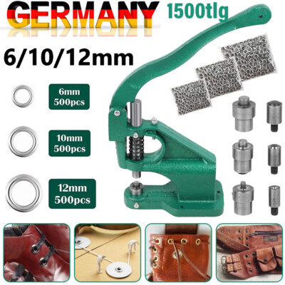 Ösenpresse Set Ösenzange 1500 tlg Ösen 6/10/12mm Ösenwerkzeug Nietmaschine DHL