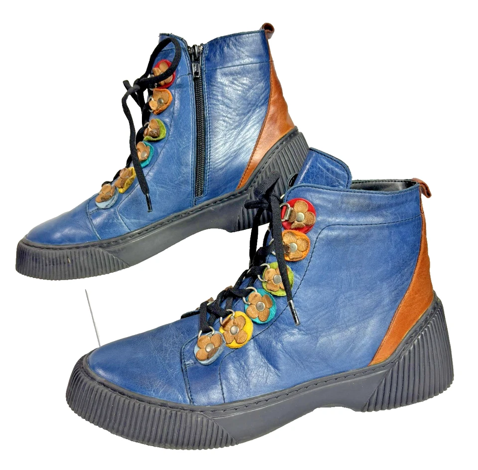 Spring Step Blue Leather Ankle Boot US Size 10 - Image 4 of 4